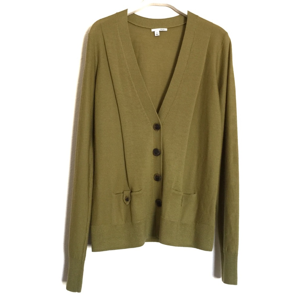 Halogen chartreuse Merino Wool Button Cardigan M